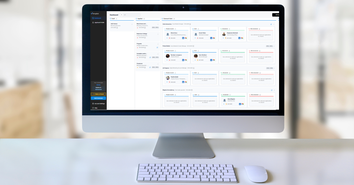 Job Application Tracker dashboard on a desktop screen showing a visual pipeline of applications for a more organized job search.