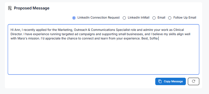 Example of a professional LinkedIn follow-up message template, how to follow up on a job application