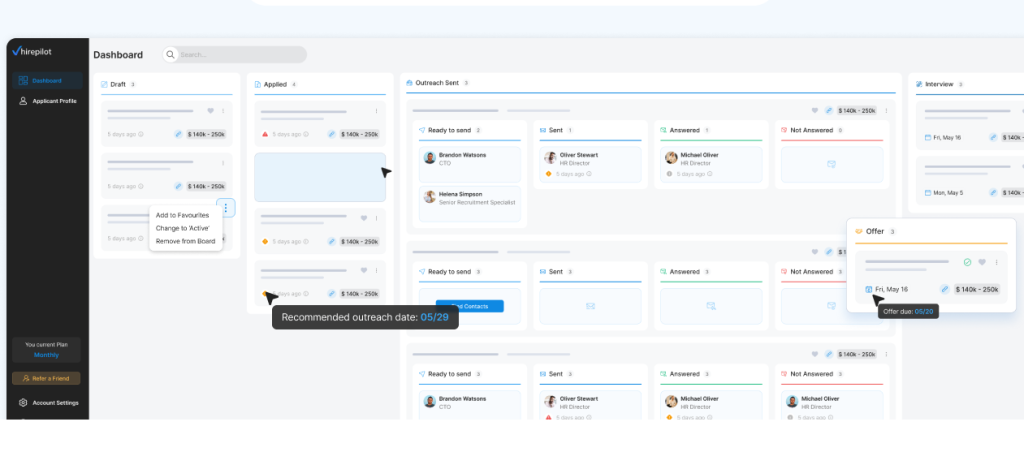 AI recruiter outreach dashboard for tracking outreach, follow-ups, and recruiter responses