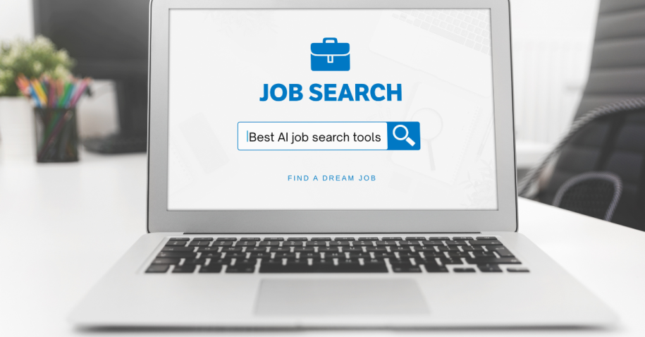 Best AI job search tools displayed on laptop screen - modern AI job search assistant helping users get hired faster.