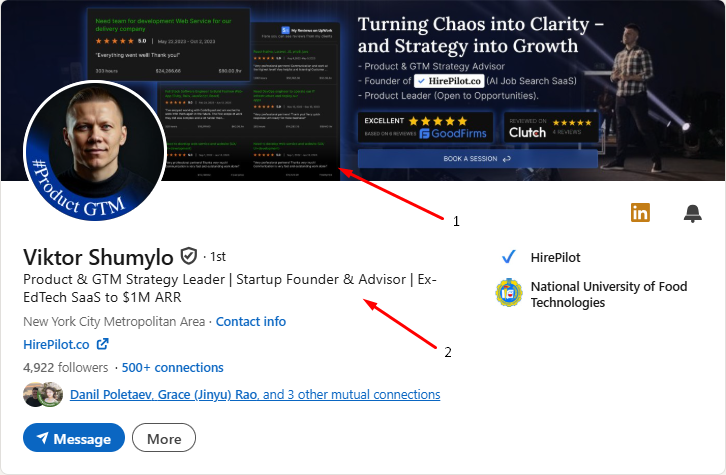 How to get a job fast - optimized LinkedIn headline and banner example