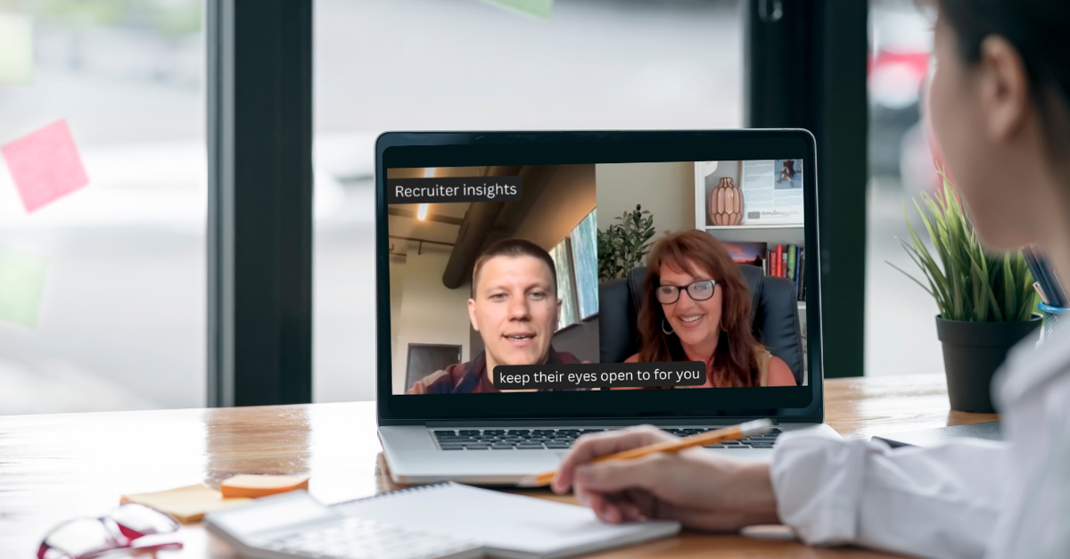 Tips from recruiter Robynn Storey during an interview, career tips for job seekers shown on a laptop.